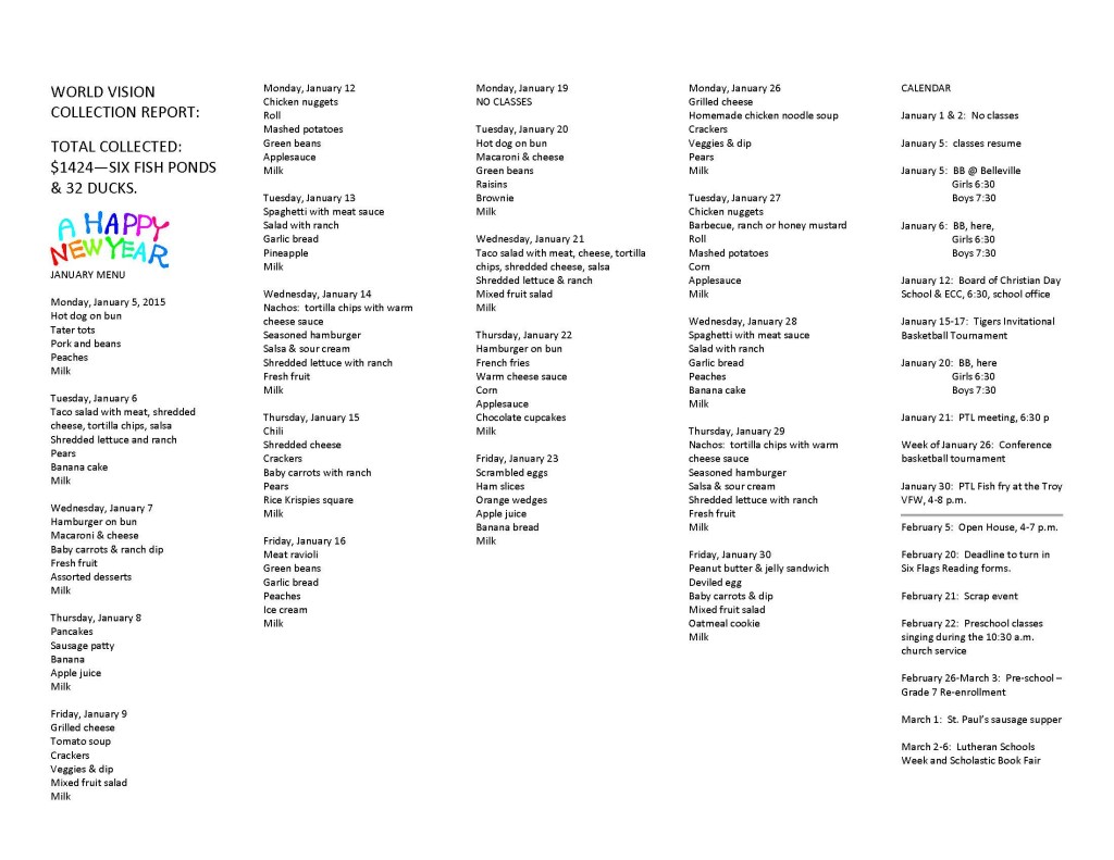 January Menu – Saint Paul's Lutheran