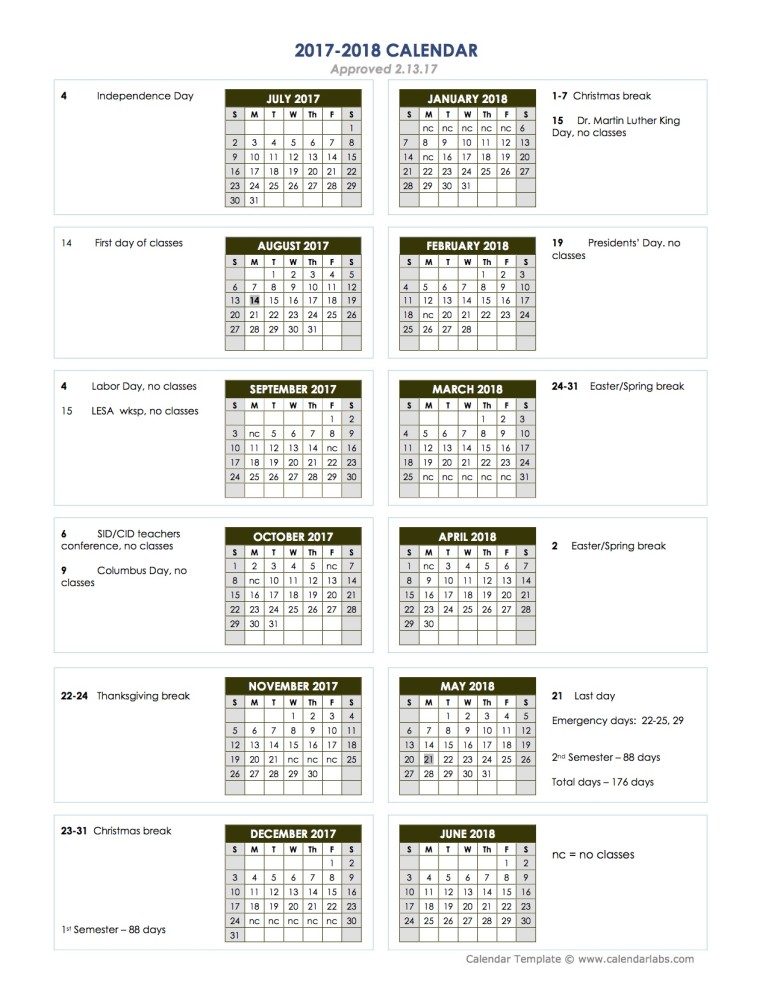 2017 18 School Calendar Saint Paul s Lutheran